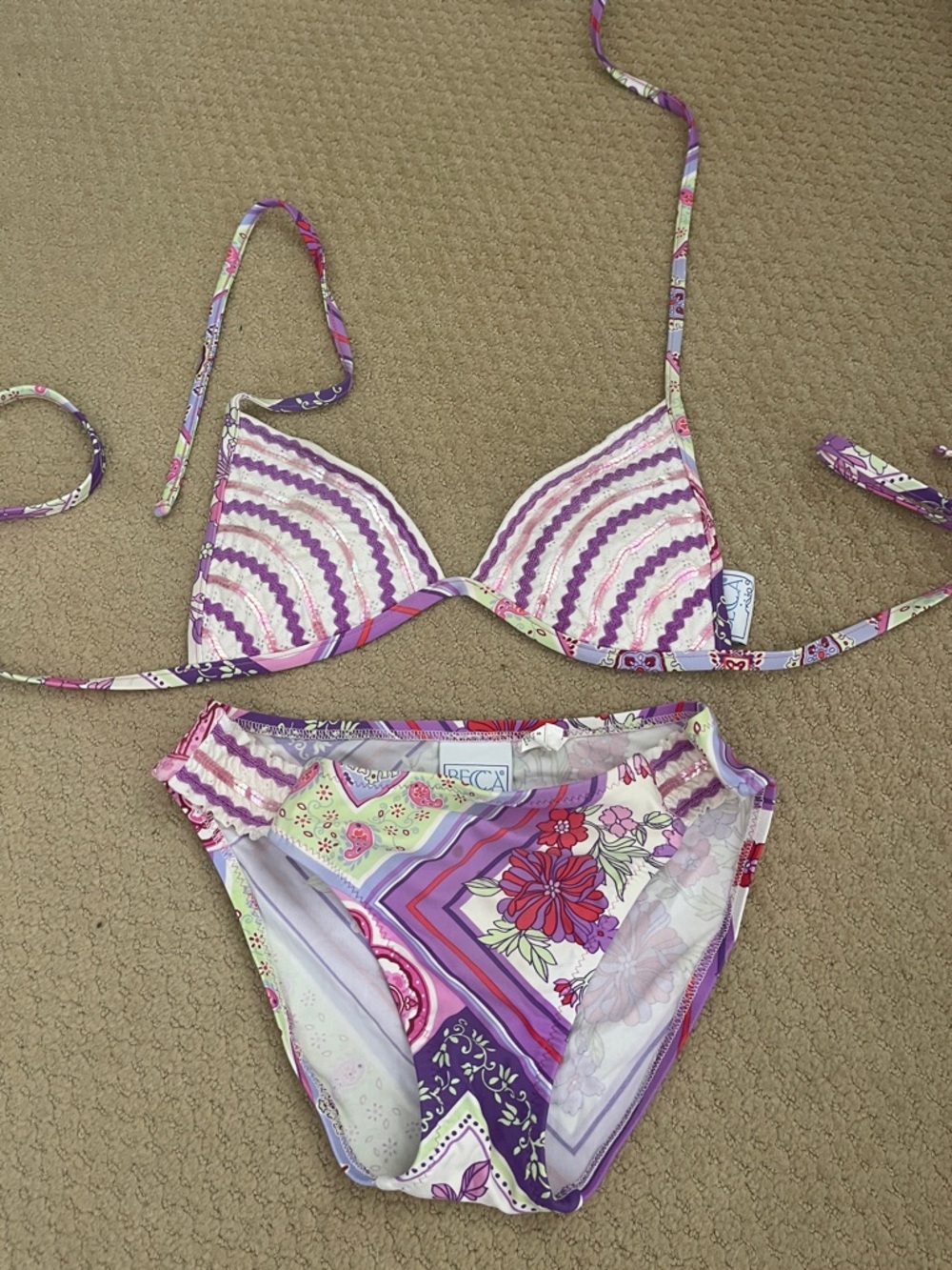 BECCA Purple Pink Floral & Scarf Print Bikini
